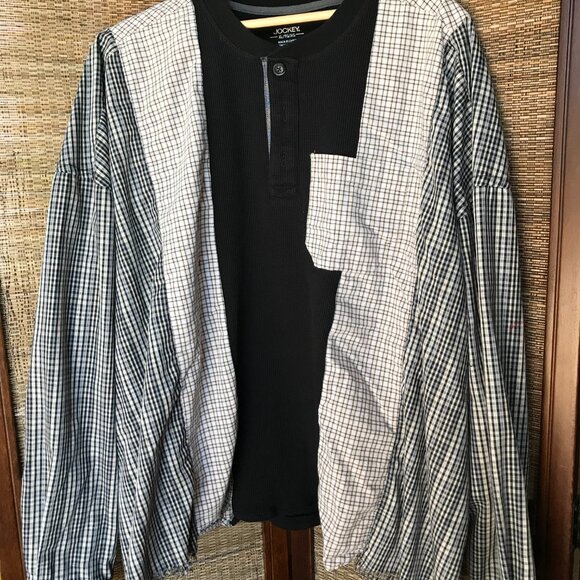 Upcycled Plus Size Mixed Prints Plaid Shirt: Reworked Patchwork Boho Spliced Top - Picture 6 of 10